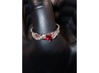 Sterling Silver Ring W/heart Shaped Garnet