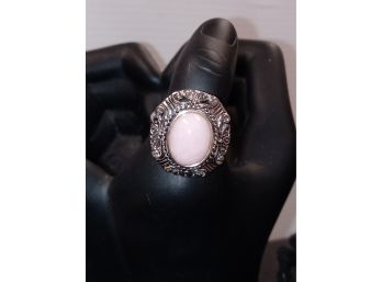 Sterling Silver And Pink Cabochon Ring