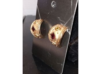 Gold Plate Garnet And Citrine Post Earrings