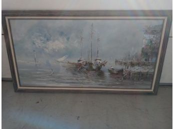 Large Signed Seafaring Painting. 4' By 2'