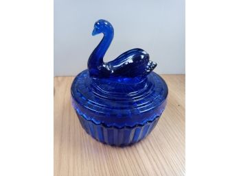 Cobalt Blue Covered Bowl W/swan