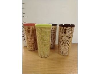 Vintage Raffia Cups, Set Of Four
