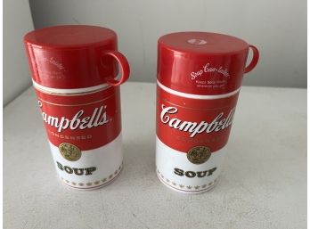2 Small Vintage Campbell Soup Insulation Thermos