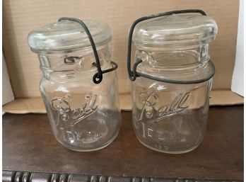 2 Vintage Ball Idea Pint Wire Bale Glass Jars
