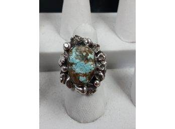 Turquoise Statement Ring Unmarked Sterling (?)