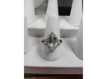 10k White Gold And Diamond Green Amethyst Ring