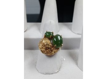 Green Cabochon Statement Ring Gold Over Sterling