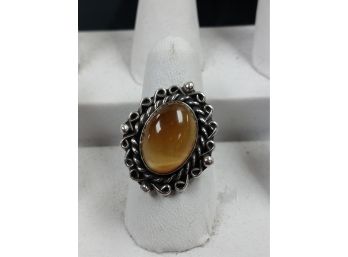 Amber Statement Ring Unmarked Sterling (?)