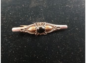Vintage Sterling Silver And Onyx Brooch
