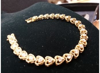 Goldtone And Crystal Hearts Bracelet
