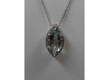 10k White Gold And Diamond Green Amethyst Necklace