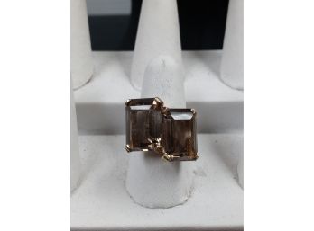 Double Smokey Quartz Statement Ring Unmarked Sterling (?)