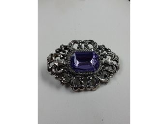 958 Sterling Silver And Amethyst Brooch