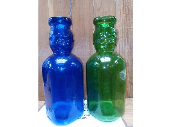 Vintage Blue And Green Milk Bottles