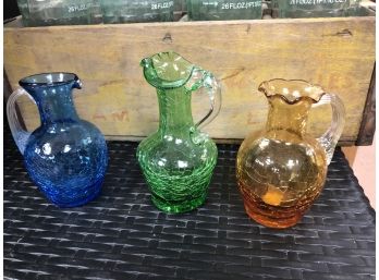 3 Pieces Of Crackle Glass (Blue, Green, Amber)