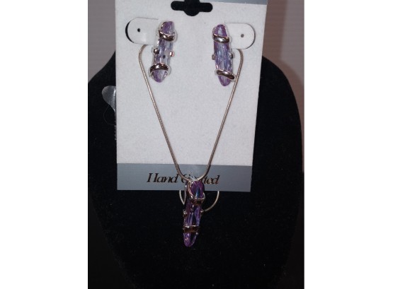 Sterling Silver And Amethyst Necklace And Earrings
