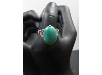 Sterling Silver And Green Cabochon (turquoise?) Ring