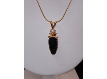 10k Gold Chain W/gold Over Silver Druzy Pendent