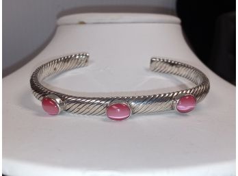 Sterling Silver And Pink Cabochon Bracelet