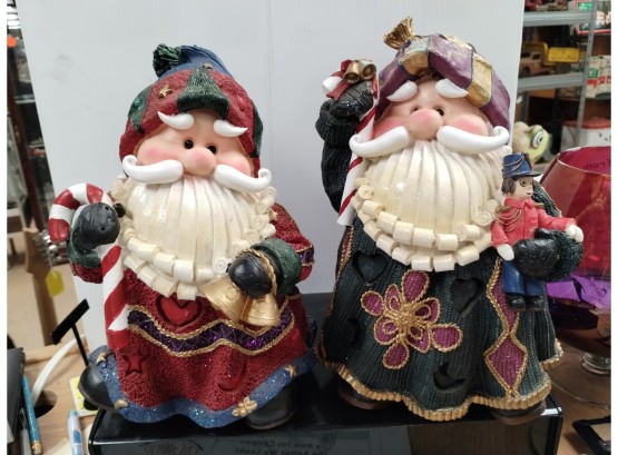 Pair Of Santa Claus Figurines Both 12 In Tall