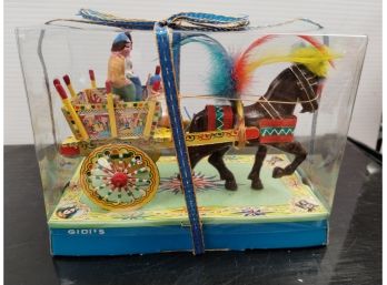 Vintage Gidi's Italian Wood And Composite Gypsy Horse And Cart