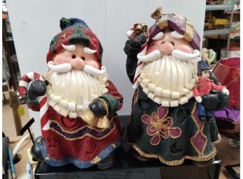 Pair Of Santa Claus Figurines Both 12 In Tall