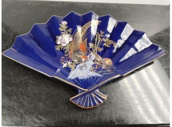Blue Oriental Fan Shaped Candy Dish