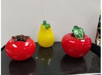 3pc Glass Fruit Lot. Please See Photos For Condition