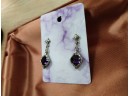 Vintage Gold Over Sterling With Amethyst Pierced Earrings