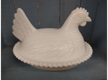 Vintage Milk Glass Chicken Dish