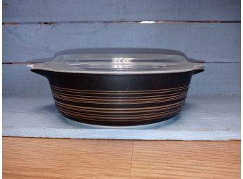 Vintage Tara Black And Brown Striped Casserole Dish With Lid