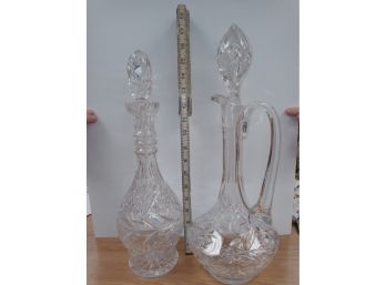 Pair Of Etched/cut Glass Crystal Decanters