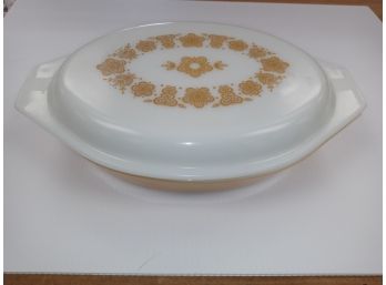 Vintage Pyrex Butterfly Gold Divided Casserole Dish With Lid