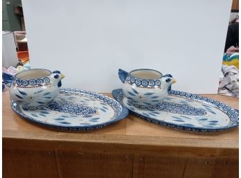 Set Of Blue Old World Chicken Bowl And Tray Set Temptations