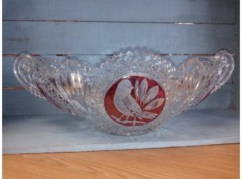 Etched Crystal And Cranberry Bowl