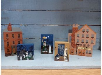 Lot Of 'A Christmas Carol' Cats Meow Wooden Houses
