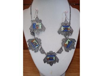 Vintage Ornate Necklace And Pierced Earrings