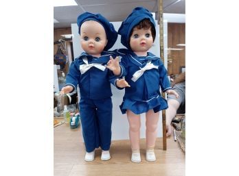 Vintage Little Sailor Boy And Girl Dolls Approx 20' Tall