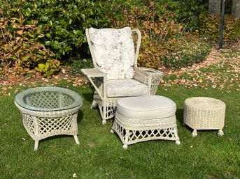 4 Pieces Of Natural Wicker Furniture Incl. Smithsonian Collection Henry Link Armchair