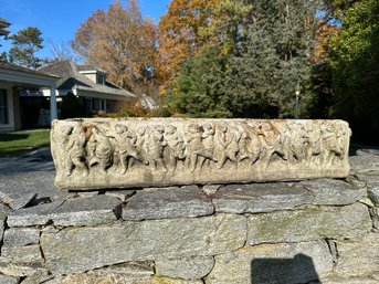 Rectangular Cement Planter With Decorative Relief