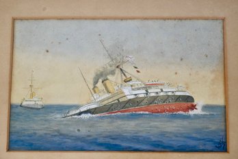 Original Watercolor Of The Sinking Of H.M.S. Victoria Steamship