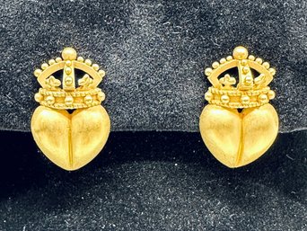Kieselstein Cord 18kt Gold Crown Heart Earclip Earrings