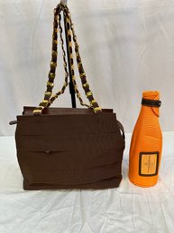 Brown Ferragamo Grosgrain Layered Handbag