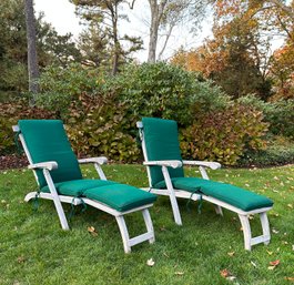 Pair Of Teakwood Folding Outdoor Chaise Lounge Chairs