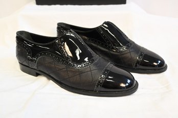 Women's Chanel Black Patent Leather Slip On Oxford Style Shoes