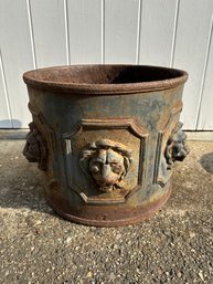 Vintage Cast Iron Planter With Lion Heads