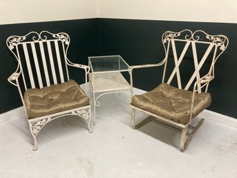 3 Piece Woodard Orleans Wrought Iron Lounge Chairs And Table