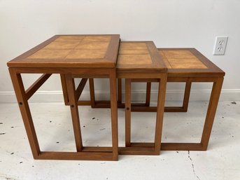 Set Of 3 Teak Tile Top Nesting Tables