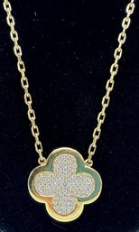 18kt Gold, Diamond And Onyx Quatrefoil Clover Necklace