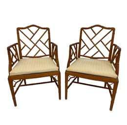 Pair Of Chippendale Style Bamboo Form Armchairs With Cane Seats
